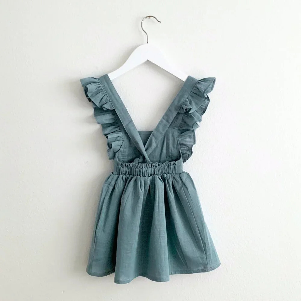 NWT Girls Linen Dress Adorable Bohemian Spring & Summer Cute Boutique Blue 2T - Picture 2 of 3